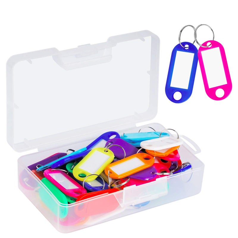 Cuttte 50 Pack Plastic Key Tags with Container, Key Labels with Ring and Label Window, 10 Colors - Image 1